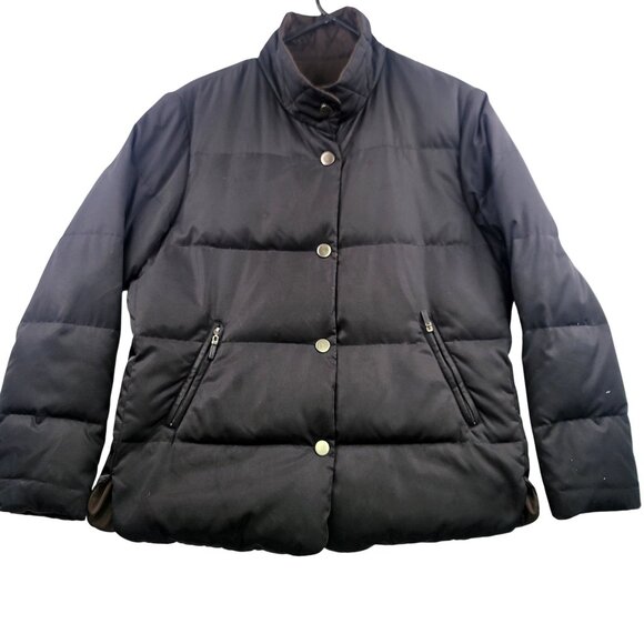 Talbots Petites Large Black Brown Reversible Feather Down Puffer Jacket *Callout - Picture 1 of 9